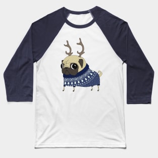 Reindeer Pug Baseball T-Shirt